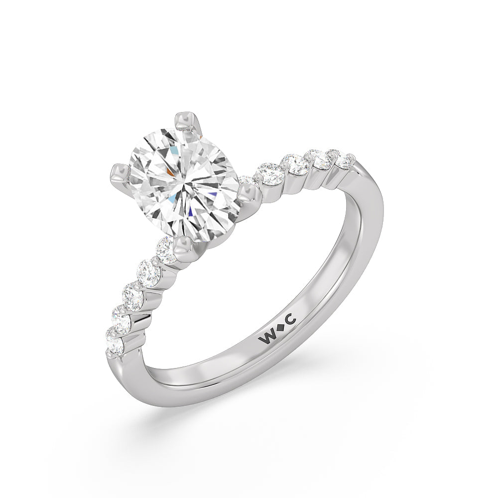 1 3/4 cttw Oval Cut Under Bezeled Accent Diamond Engagement Ring with 1 3/4 Cut Diamond in 14KT Oval view 3
