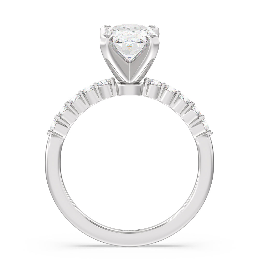 2 1/5 cttw Oval Cut Under Bezeled Accent Diamond Engagement Ring with 2 1/5 Cut Diamond in 14KT Oval view 2
