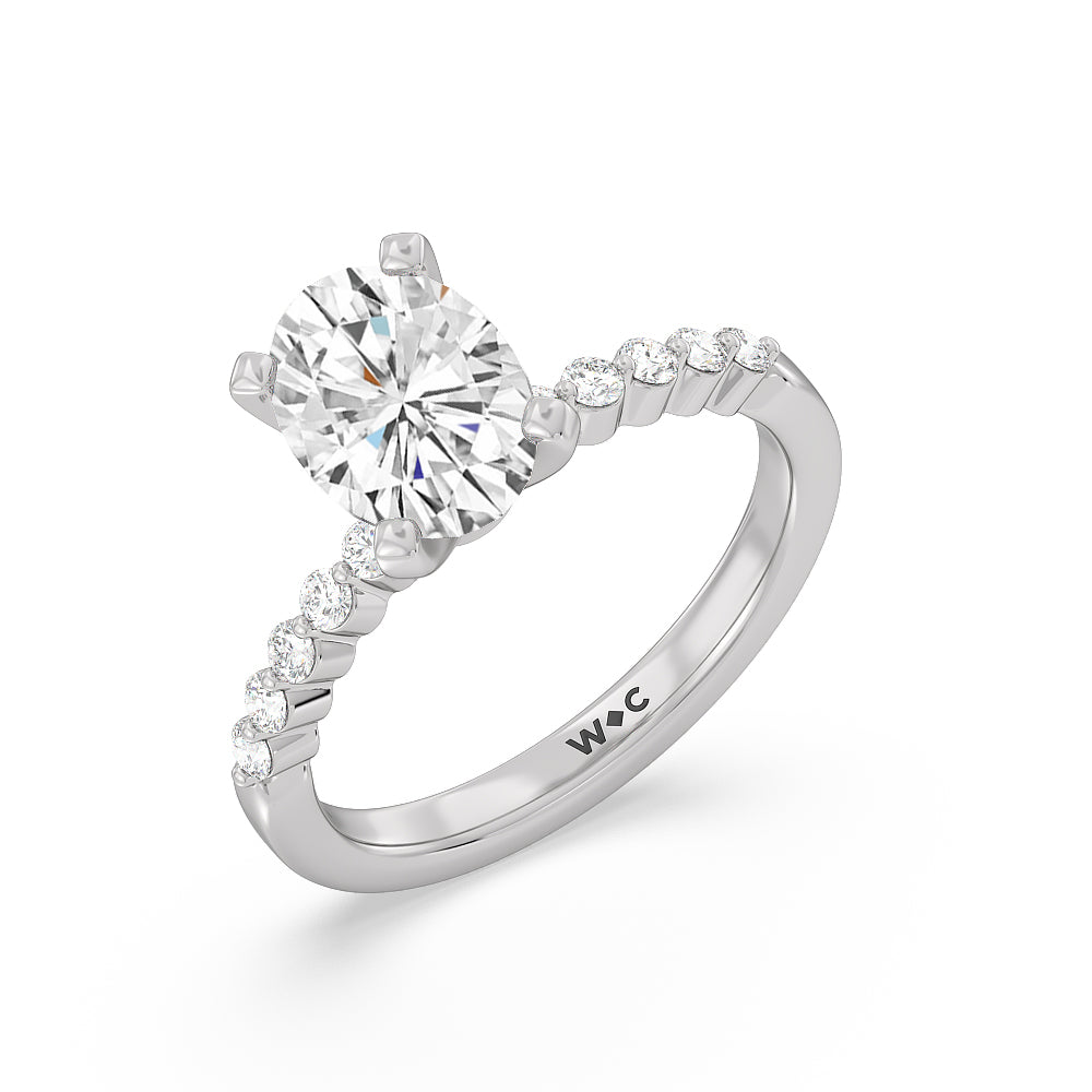2 1/5 cttw Oval Cut Under Bezeled Accent Diamond Engagement Ring with 2 1/5 Cut Diamond in 14KT Oval view 3
