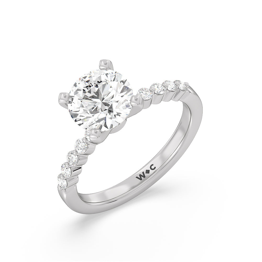2 1/5 cttw Round Cut Under Bezeled Accent Diamond Engagement Ring with 2 1/5 Cut Diamond in 14KT Round view 3
