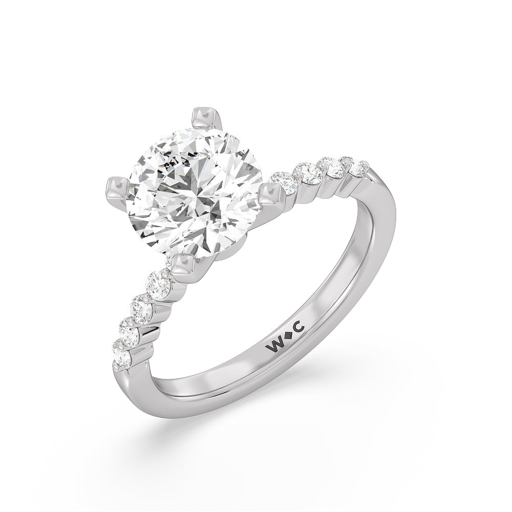2 3/4 cttw Round Cut Under Bezeled Accent Diamond Engagement Ring with 2 3/4 Cut Diamond in 14KT Round view 3

