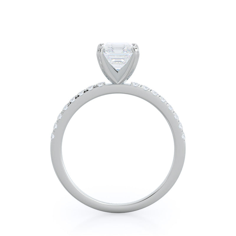 Asscher Cut Classic Pave Diamond Engagement Ring with Lab Grown Diamond in 14KT Platinum view 2
