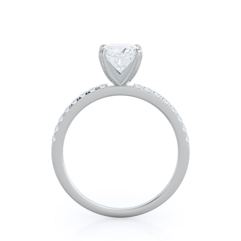 Cushion Cut Classic Pave Diamond Engagement Ring with Lab Grown Diamond in 14KT Platinum view 2
