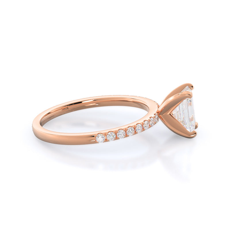 Emerald Cut Classic Pave Diamond Engagement Ring with Lab Grown Diamond in 14KT Rose Gold view 3
