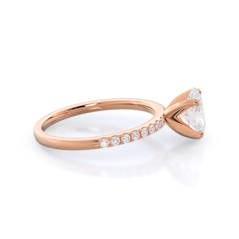 Oval Cut Classic Pave Diamond Engagement Ring with Lab Grown Diamond in 14KT Rose Gold view 3
