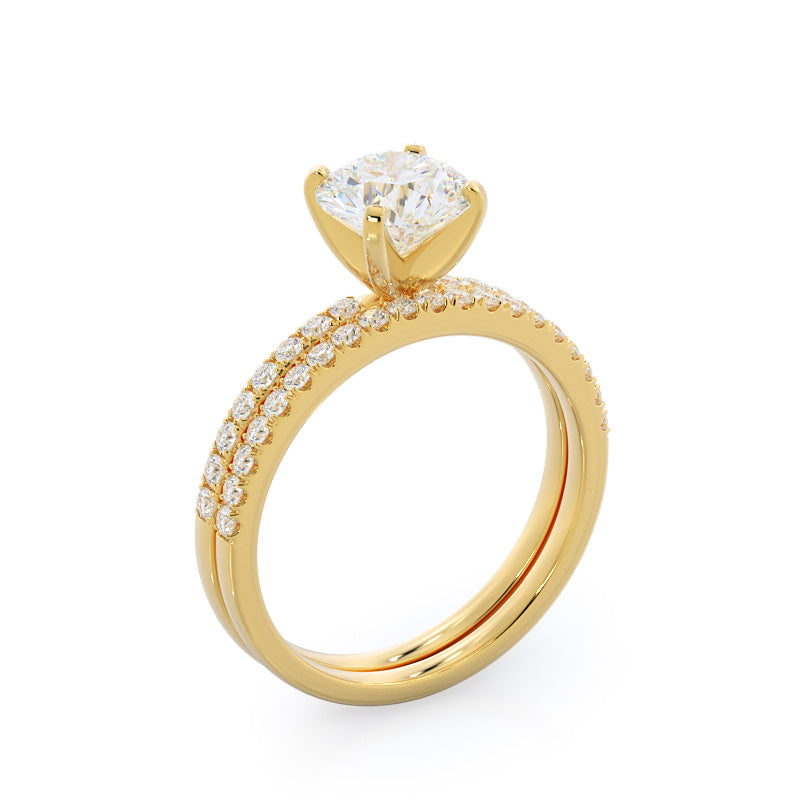 Pear Cut Classic Pave Diamond Engagement Ring with Lab Grown Diamond in 14KT Yellow Gold view 4

