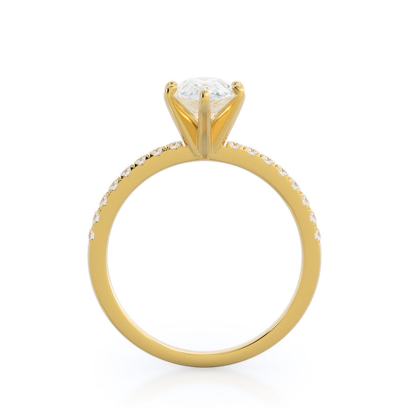 Pear Cut Classic Pave Diamond Engagement Ring with Lab Grown Diamond in 14KT Yellow Gold view 2
