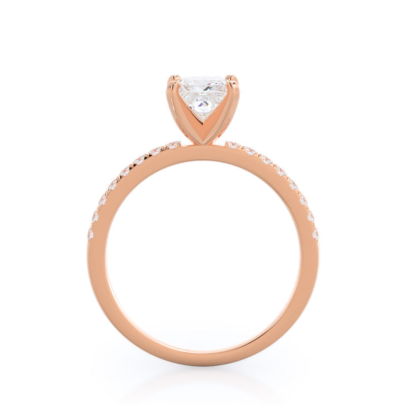 Princess Cut Classic Pave Diamond Engagement Ring with Lab Grown Diamond in 14KT Rose Gold view 2
