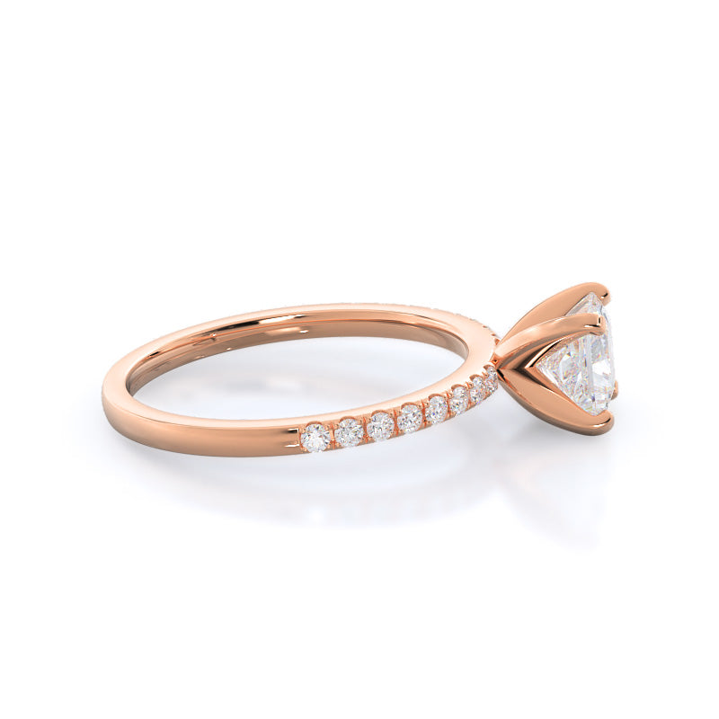 Princess Cut Classic Pave Diamond Engagement Ring with Lab Grown Diamond in 14KT Rose Gold view 3
