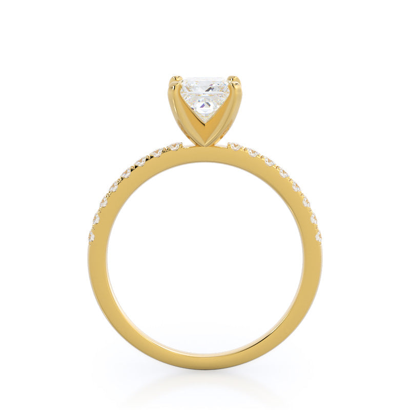 Princess Cut Classic Pave Diamond Engagement Ring with Lab Grown Diamond in 14KT Yellow Gold view 2
