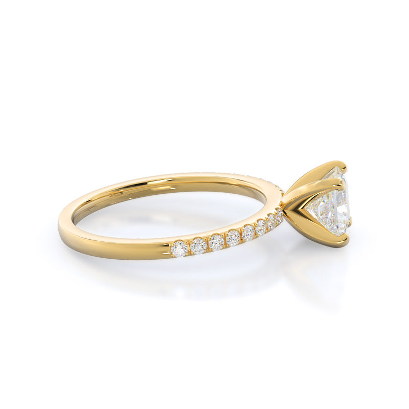 Princess Cut Classic Pave Diamond Engagement Ring with Lab Grown Diamond in 14KT Yellow Gold view 3
