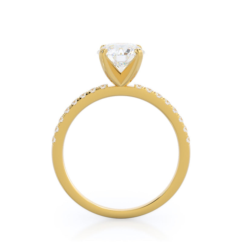 Round Cut Classic Pave Diamond Engagement Ring with Lab Grown Diamond in 14KT Yellow Gold view 2
