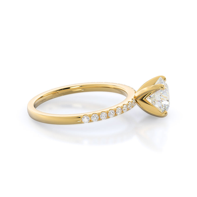Round Cut Classic Pave Diamond Engagement Ring with Lab Grown Diamond in 14KT Yellow Gold view 3

