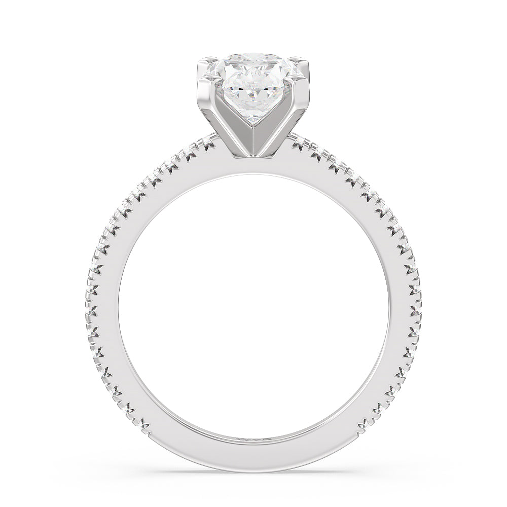 1 3/4 cttw Oval Cut Petite French Set Diamond Engagement Ring with 1 3/4 Cut Diamond in 14KT Oval view 2
