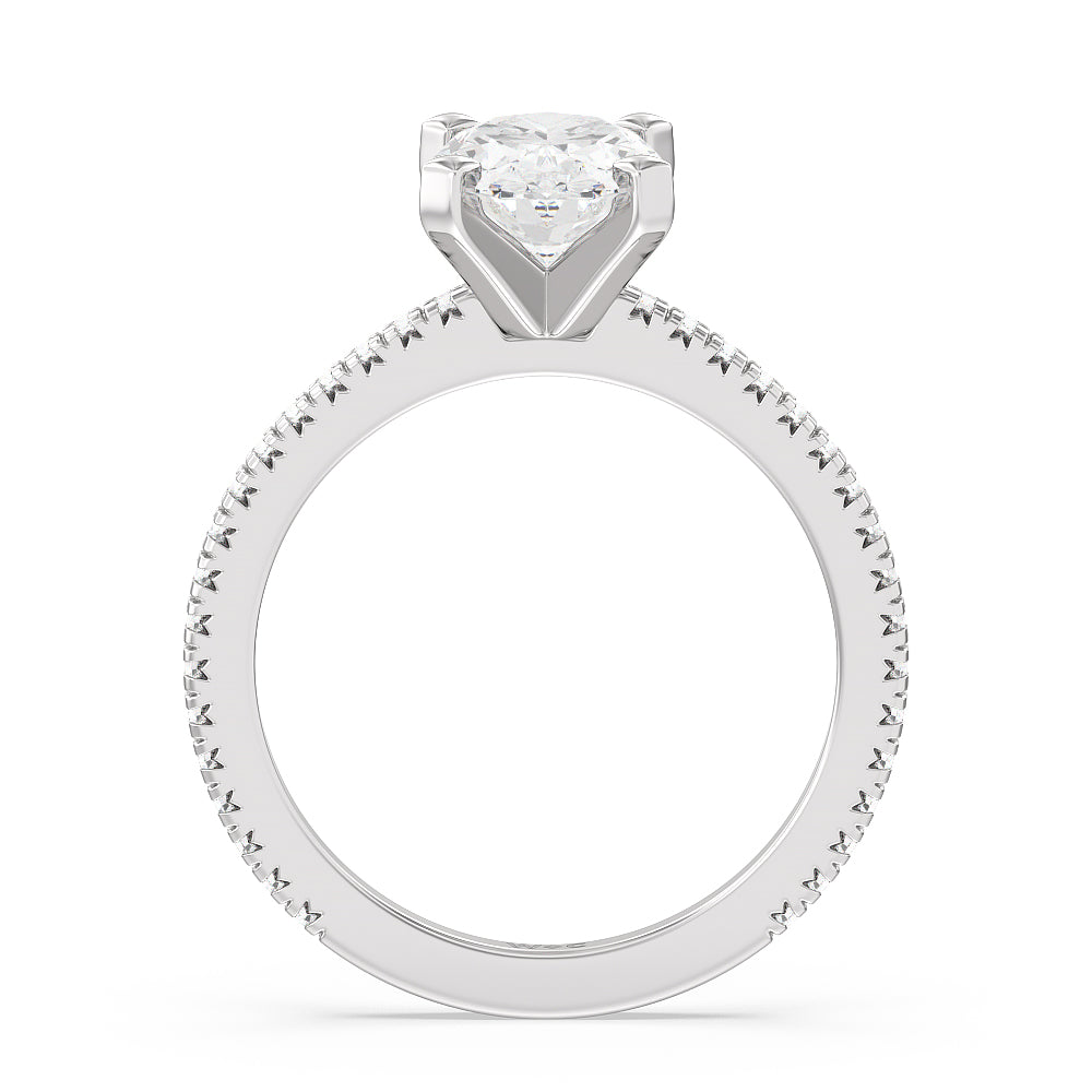 2 1/4 cttw Oval Cut Petite French Set Diamond Engagement Ring with 2 1/4 Cut Diamond in 14KT Oval view 2
