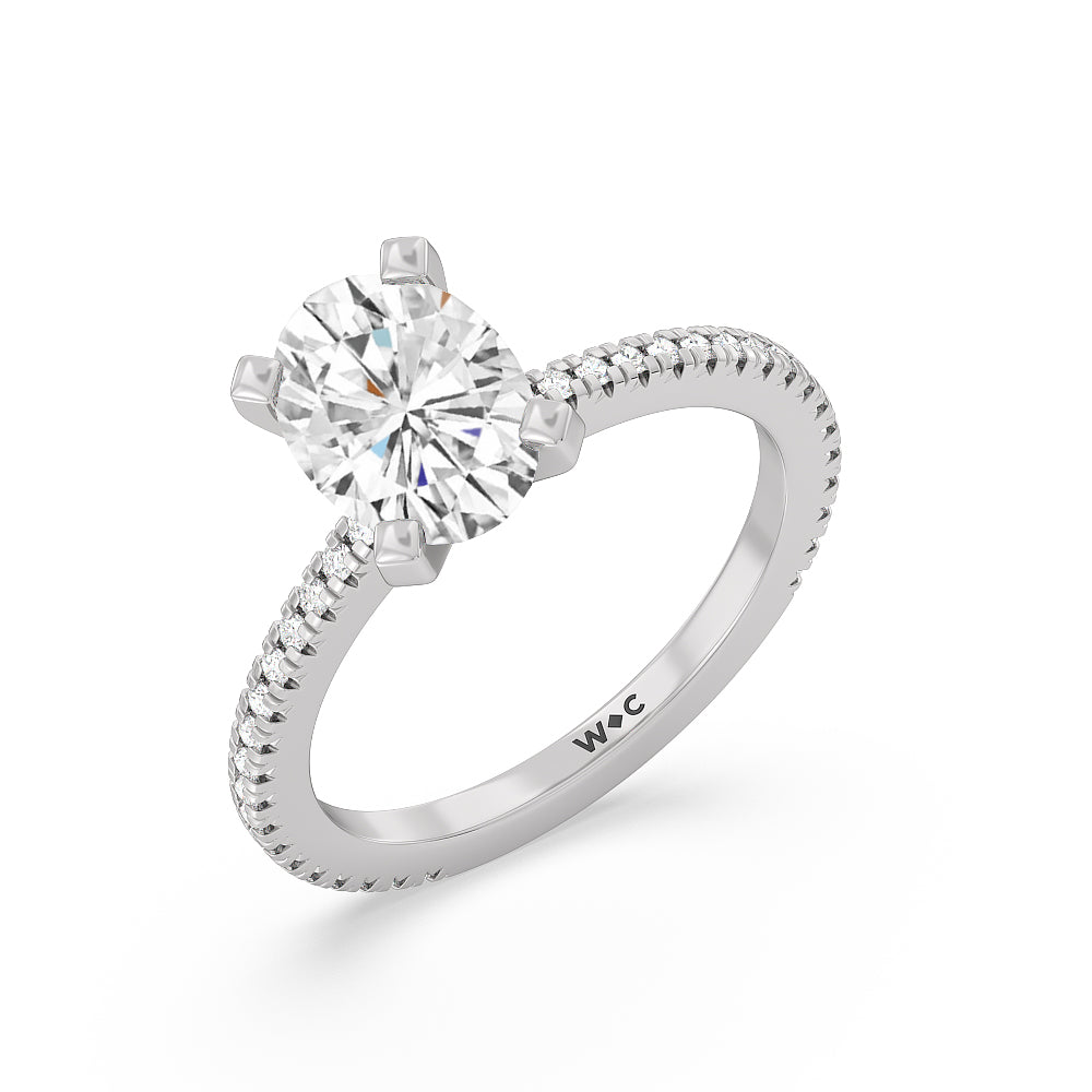 2 1/4 cttw Oval Cut Petite French Set Diamond Engagement Ring with 2 1/4 Cut Diamond in 14KT Oval view 3
