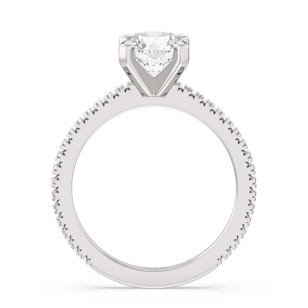 1 3/4 cttw Round Cut Petite French Set Diamond Engagement Ring with 1 3/4 Cut Diamond in 14KT Round view 2
