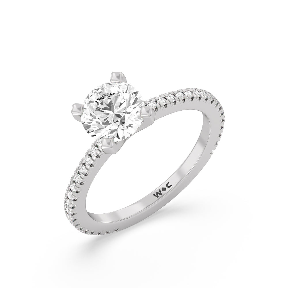 1 3/4 cttw Round Cut Petite French Set Diamond Engagement Ring with 1 3/4 Cut Diamond in 14KT Round view 3
