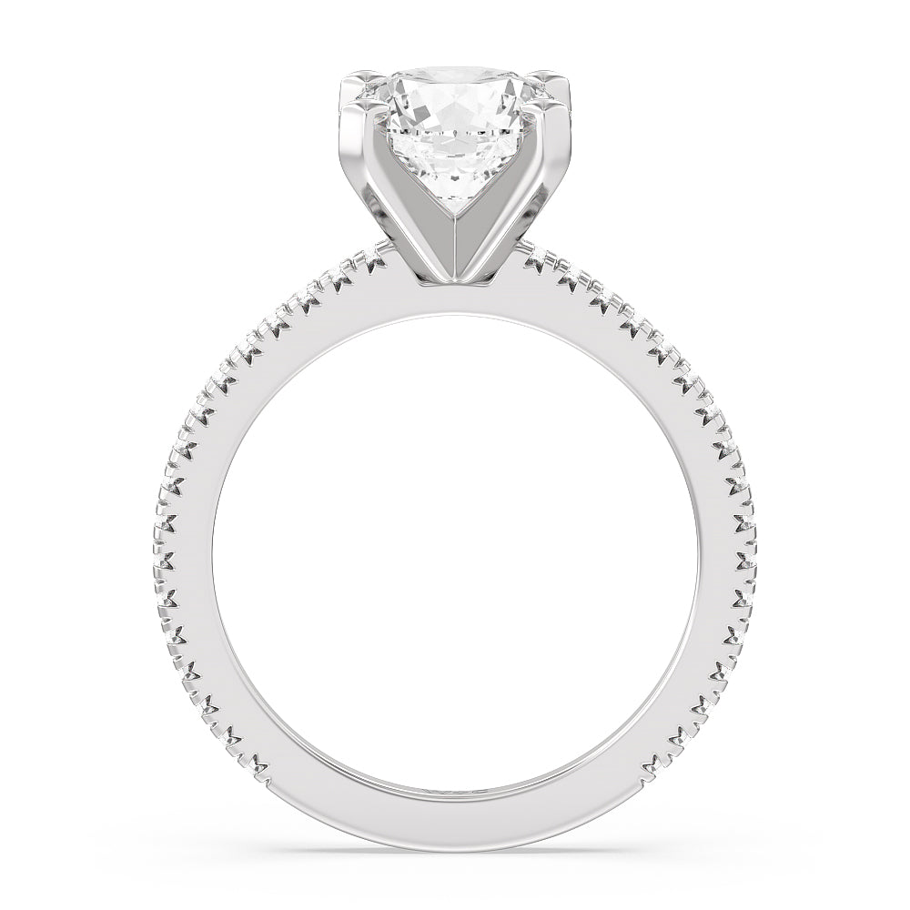 2 1/4 cttw Round Cut Petite French Set Diamond Engagement Ring with 2 1/4 Cut Diamond in 14KT Round view 2
