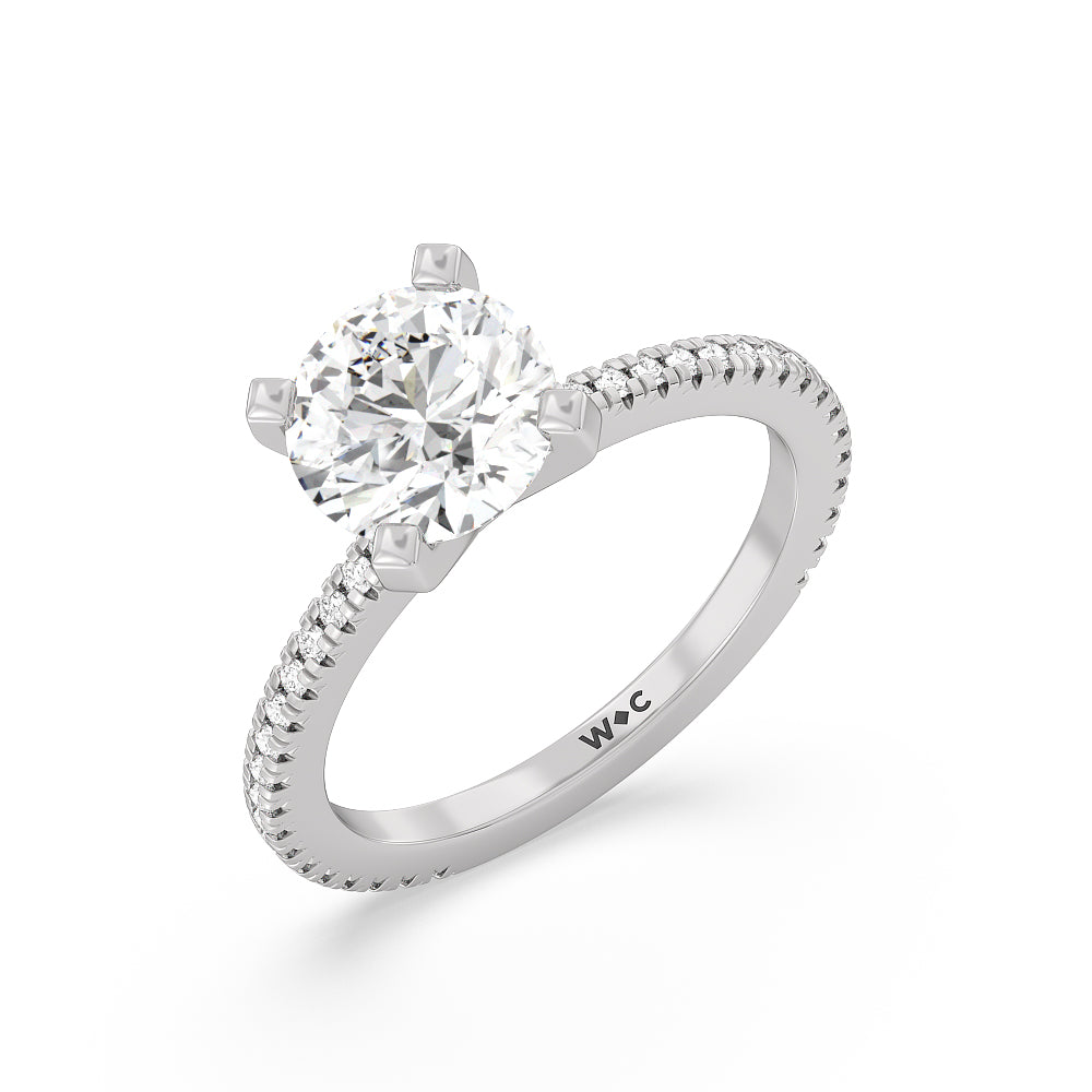 2 1/4 cttw Round Cut Petite French Set Diamond Engagement Ring with 2 1/4 Cut Diamond in 14KT Round view 3

