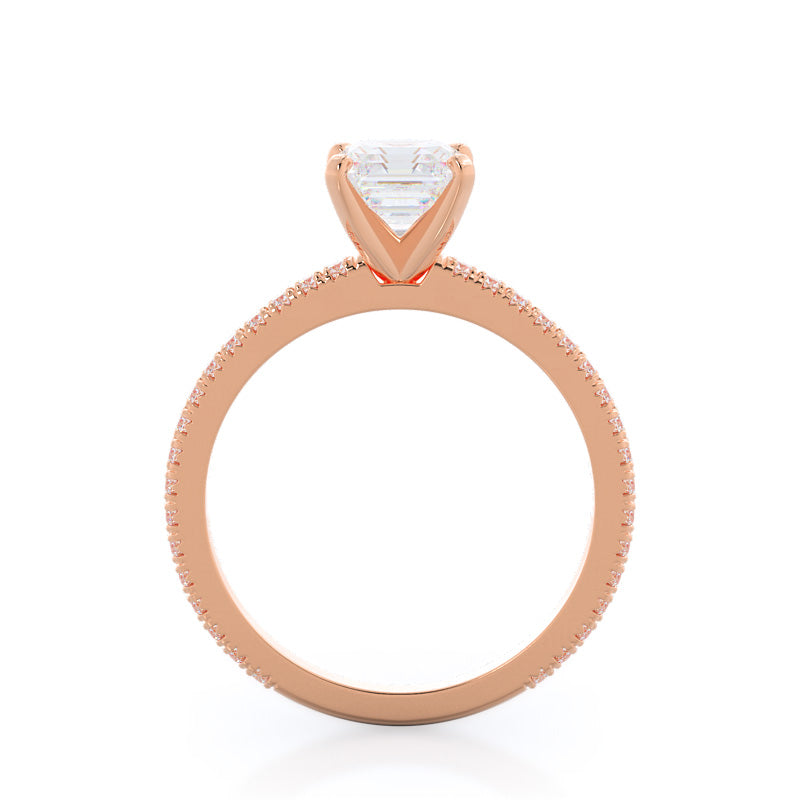 Petite French Set Diamond Engagement Ring with Asscher Cut Diamond in 14KT Rose Gold view 2
