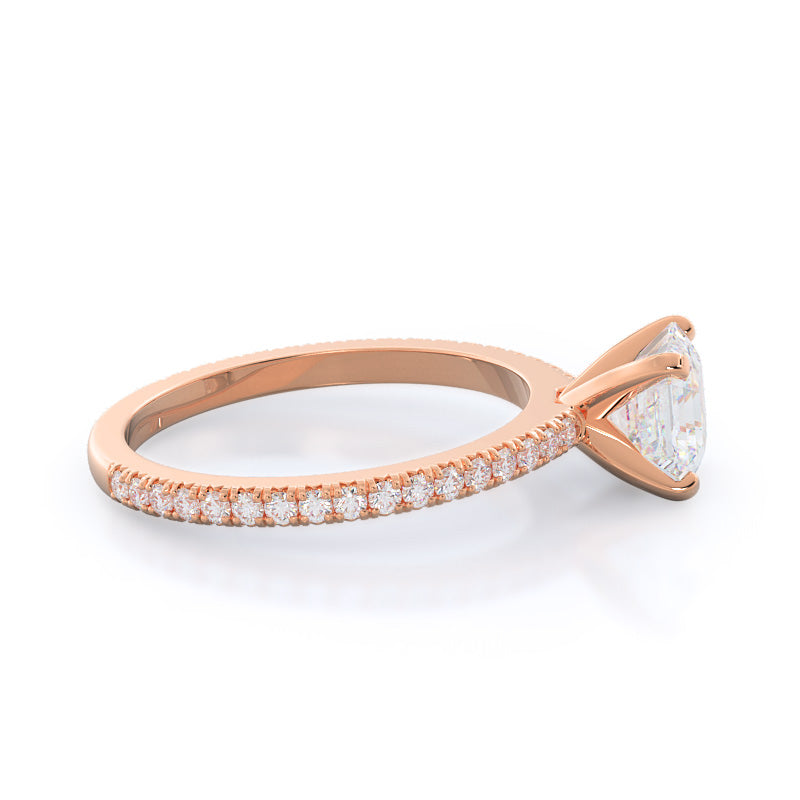 Petite French Set Diamond Engagement Ring with Asscher Cut Diamond in 14KT Rose Gold view 3
