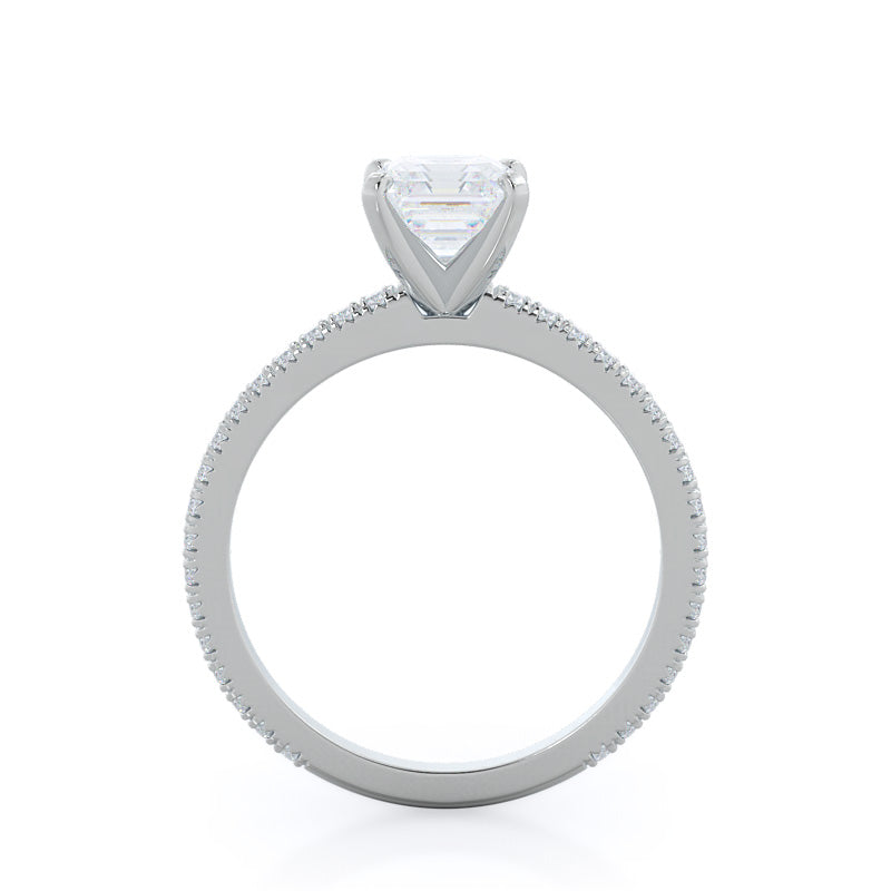 Petite French Set Diamond Engagement Ring with Asscher Cut Diamond in 14KT Platinum view 2

