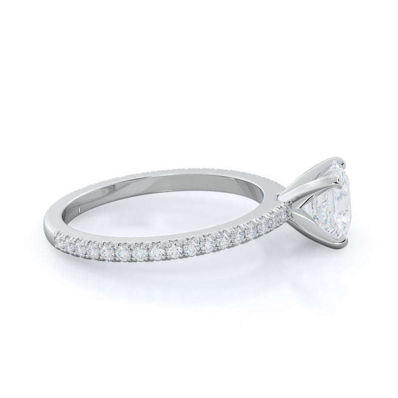 Petite French Set Diamond Engagement Ring with Asscher Cut Diamond in 14KT Platinum view 3

