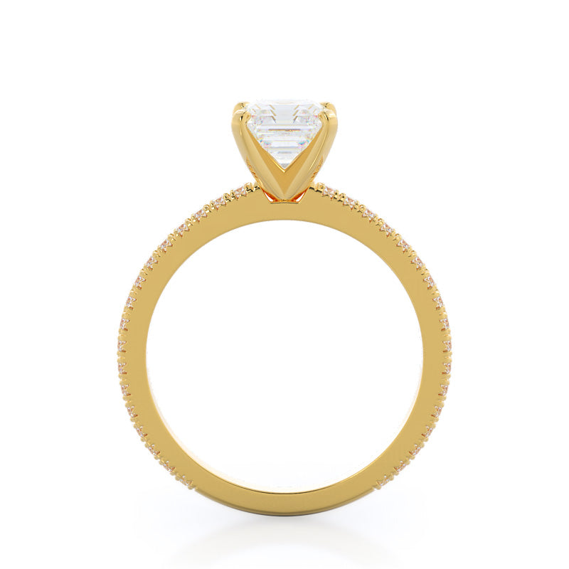 Petite French Set Diamond Engagement Ring with Asscher Cut Diamond in 14KT Yellow Gold view 2
