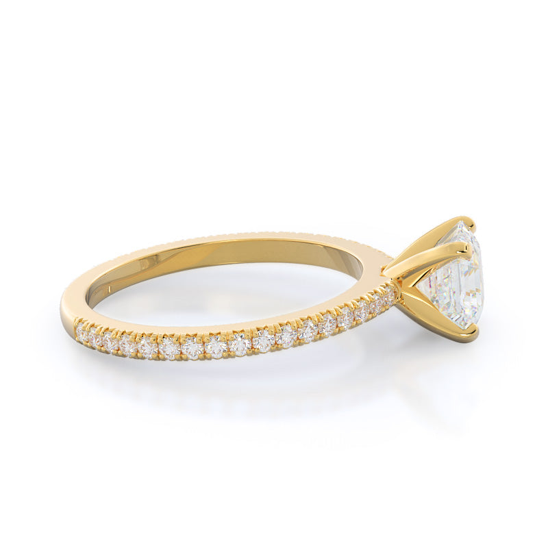 Petite French Set Diamond Engagement Ring with Asscher Cut Diamond in 14KT Yellow Gold view 3
