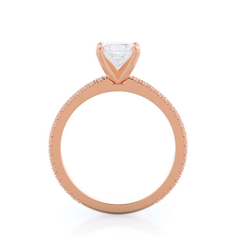 Petite French Set Diamond Engagement Ring with Cushion Cut Diamond in 14KT Rose Gold view 2
