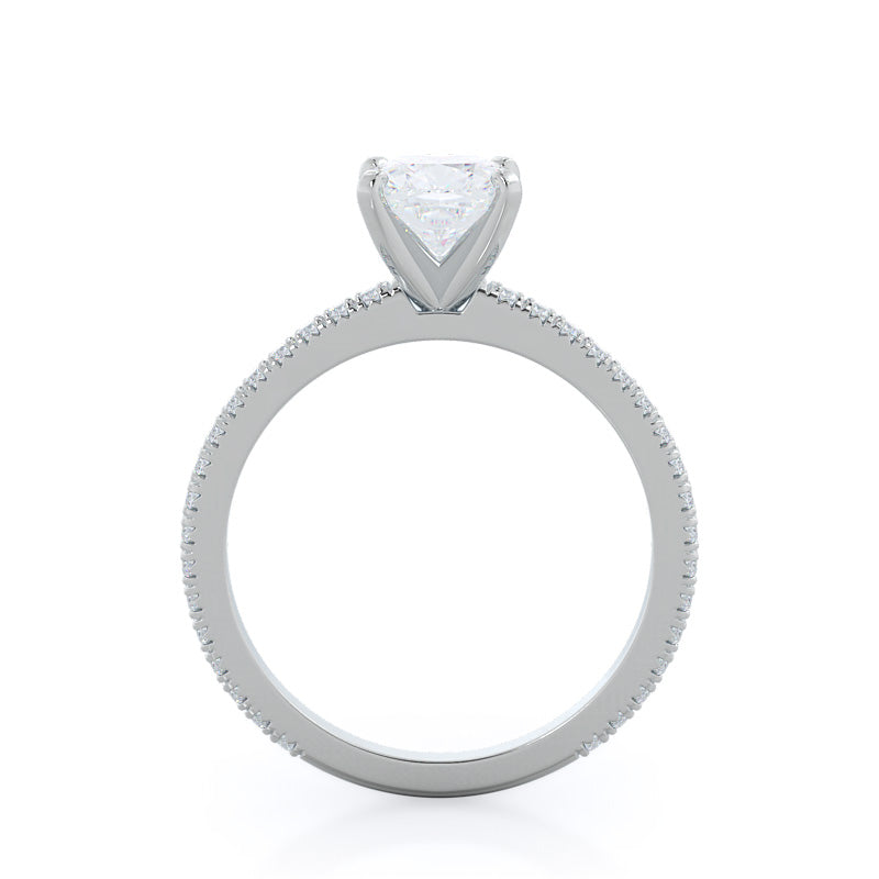 Petite French Set Diamond Engagement Ring with Cushion Cut Diamond in 14KT Platinum view 2
