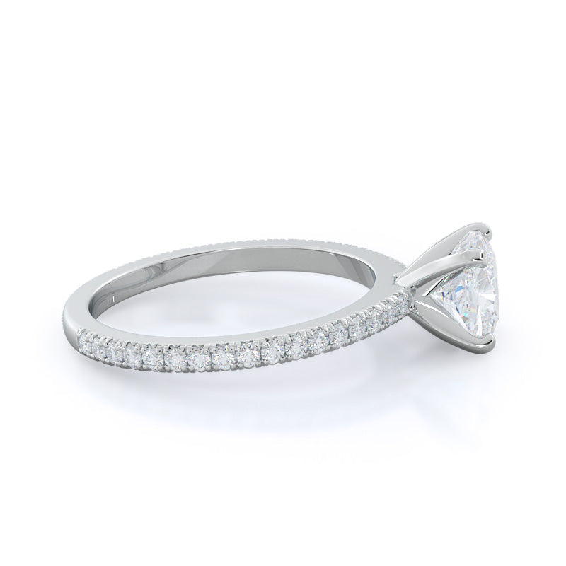 Petite French Set Diamond Engagement Ring with Cushion Cut Diamond in 14KT Platinum view 3

