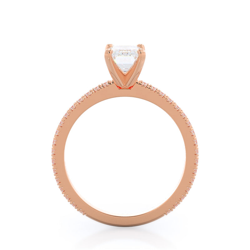 Petite French Set Diamond Engagement Ring with Emerald Cut Diamond in 14KT Rose Gold view 2
