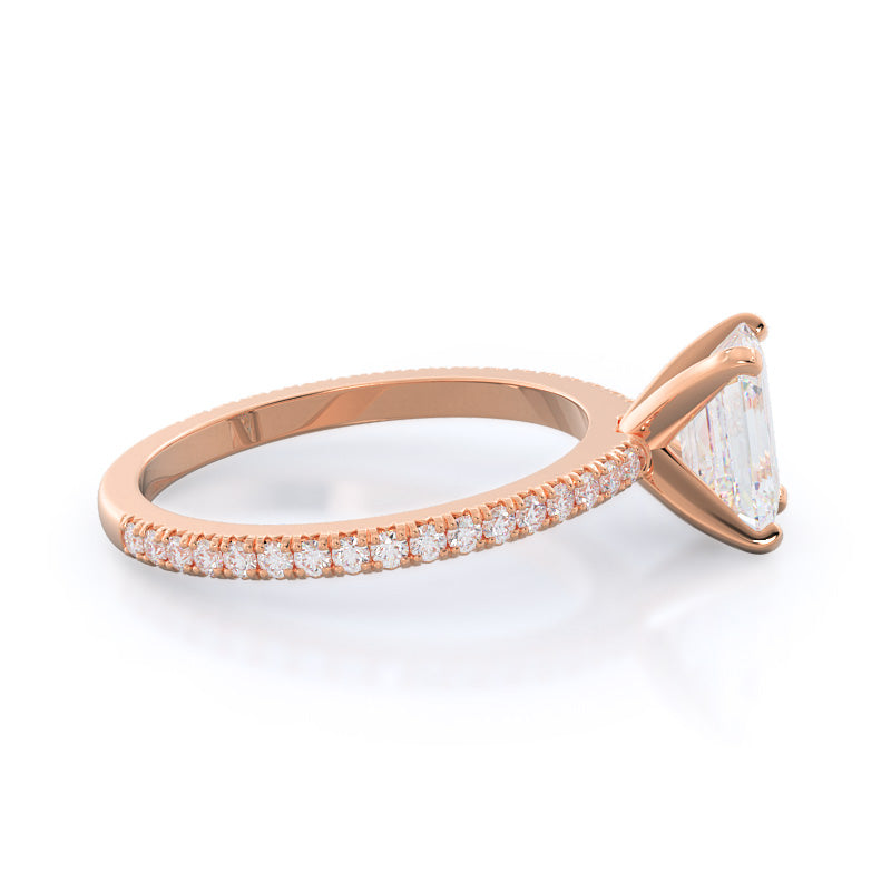 Petite French Set Diamond Engagement Ring with Emerald Cut Diamond in 14KT Rose Gold view 3
