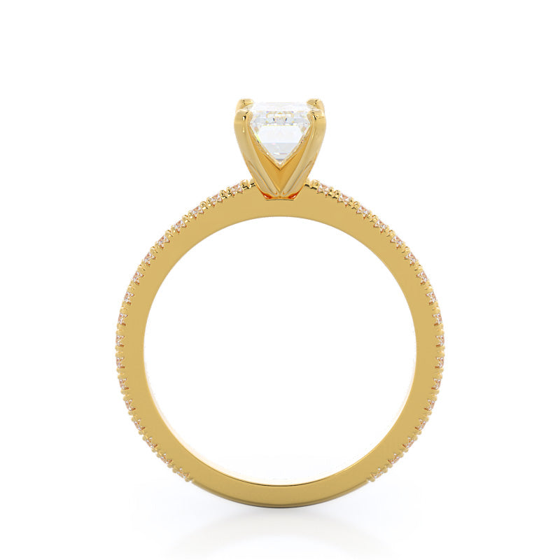 Petite French Set Diamond Engagement Ring with Emerald Cut Diamond in 14KT Yellow Gold view 2

