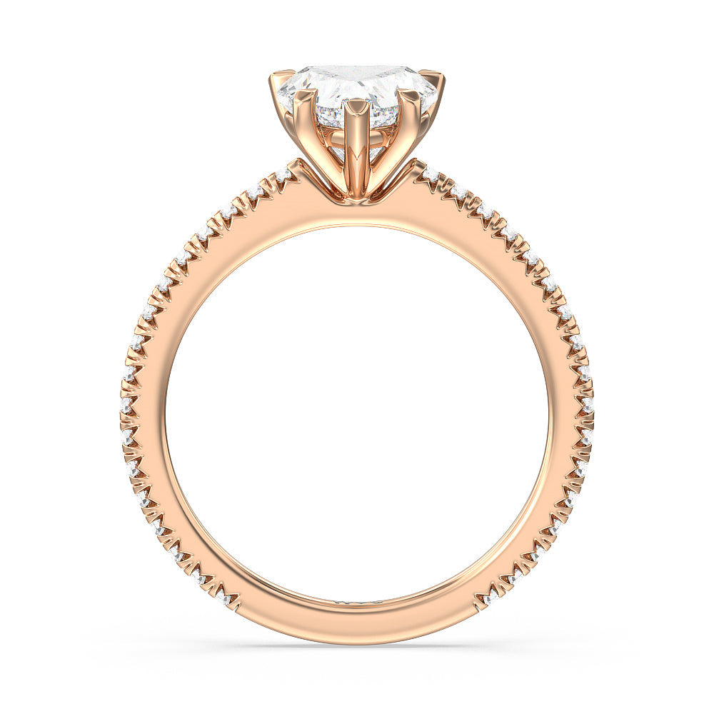 Petite French Set Diamond Engagement Ring with Heart Cut Diamond in 14KT Rose Gold view 2
