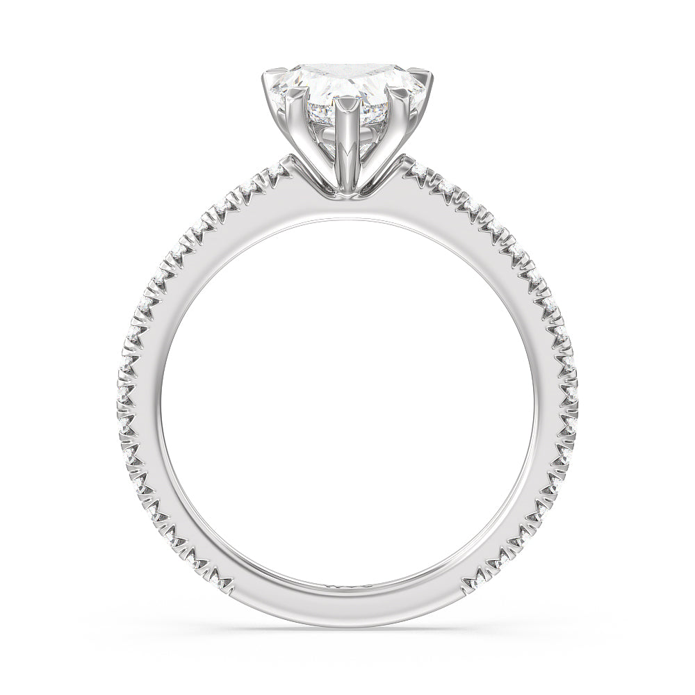 Petite French Set Diamond Engagement Ring with Heart Cut Diamond in 14KT Platinum view 2
