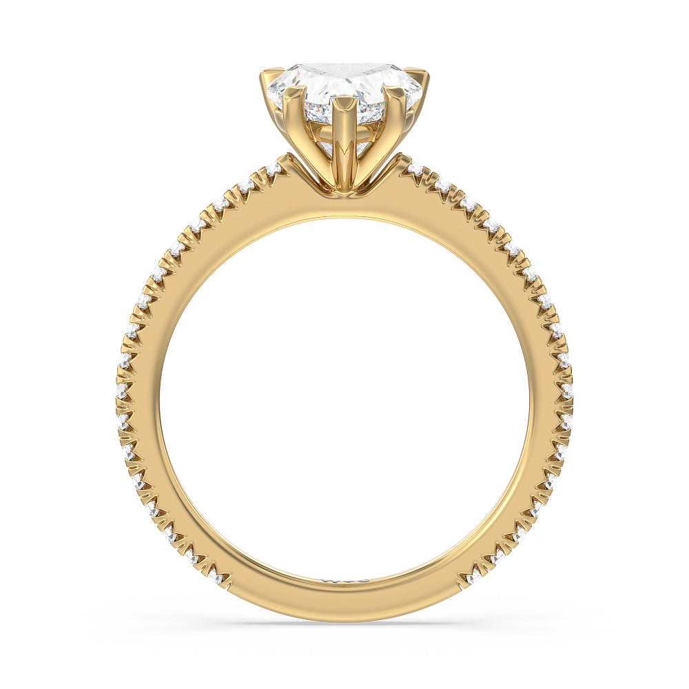 Petite French Set Diamond Engagement Ring with Heart Cut Diamond in 14KT Yellow Gold view 2
