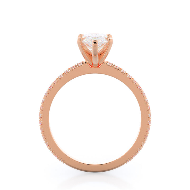 Petite French Set Diamond Engagement Ring with Marquise Cut Diamond in 14KT Rose Gold view 2
