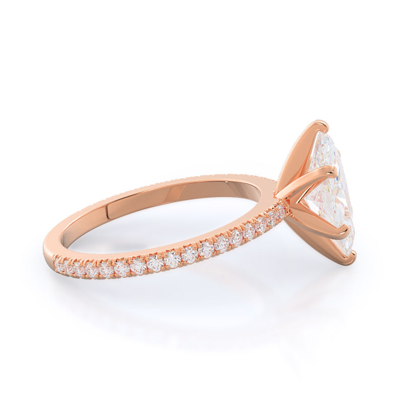 Petite French Set Diamond Engagement Ring with Marquise Cut Diamond in 14KT Rose Gold view 3
