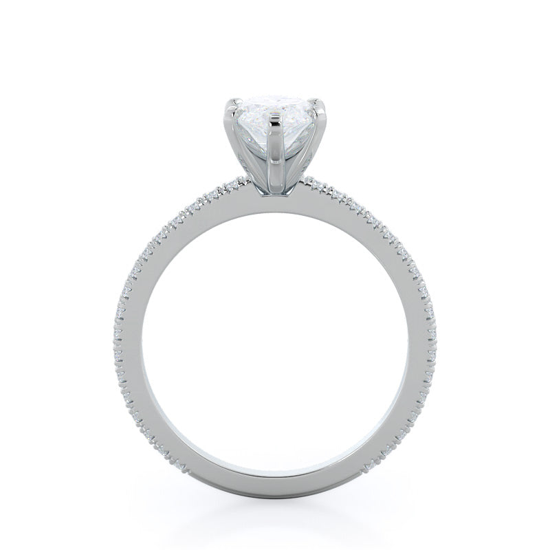 Petite French Set Diamond Engagement Ring with Marquise Cut Diamond in 14KT Platinum view 2
