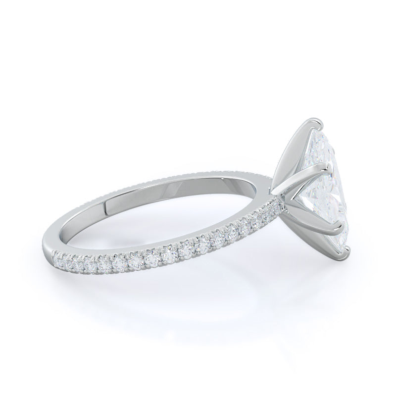 Petite French Set Diamond Engagement Ring with Marquise Cut Diamond in 14KT Platinum view 3
