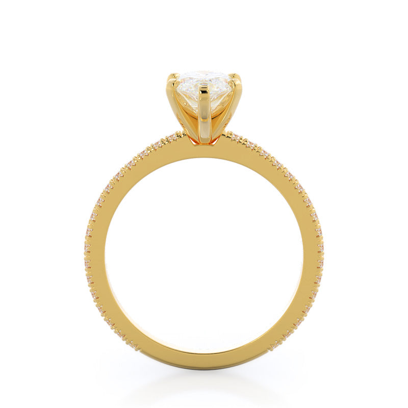 Petite French Set Diamond Engagement Ring with Marquise Cut Diamond in 14KT Yellow Gold view 2
