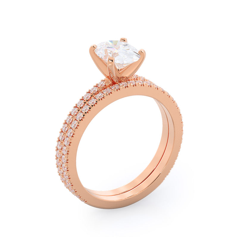 Petite French Set Diamond Engagement Ring with Pear Cut Diamond in 14KT Rose Gold view 4
