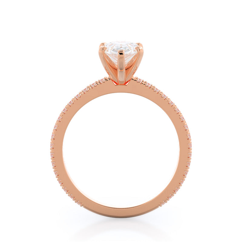 Petite French Set Diamond Engagement Ring with Pear Cut Diamond in 14KT Rose Gold view 2
