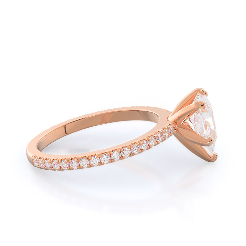 Petite French Set Diamond Engagement Ring with Pear Cut Diamond in 14KT Rose Gold view 3

