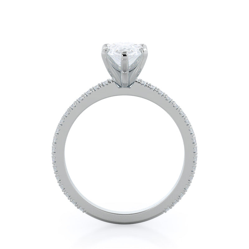 Petite French Set Diamond Engagement Ring with Pear Cut Diamond in 14KT Platinum view 2
