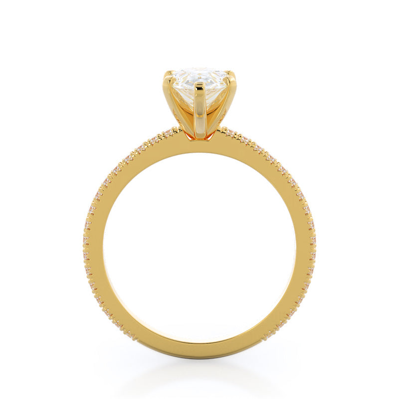 Petite French Set Diamond Engagement Ring with Pear Cut Diamond in 14KT Yellow Gold view 2
