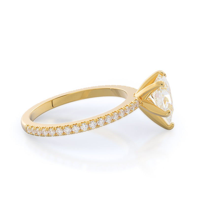 Petite French Set Diamond Engagement Ring with Pear Cut Diamond in 14KT Yellow Gold view 3
